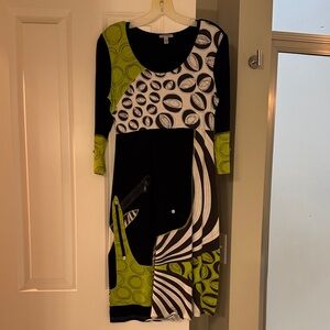 Linea Domani Black and Green Patterned Dress